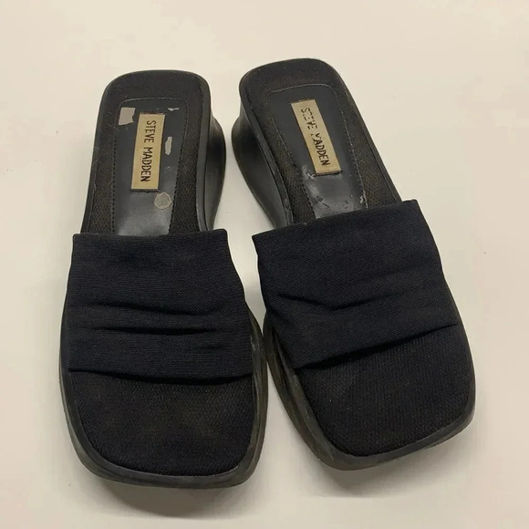 Steve Madden Chonky Sandal Wedges Shoes Slip On Open Toe VTG Y2K 90's Black 7.5 - Picture 5 of 9